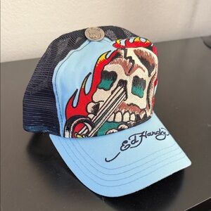 Ed Hardy Light Blue Skull Trucker Hat
